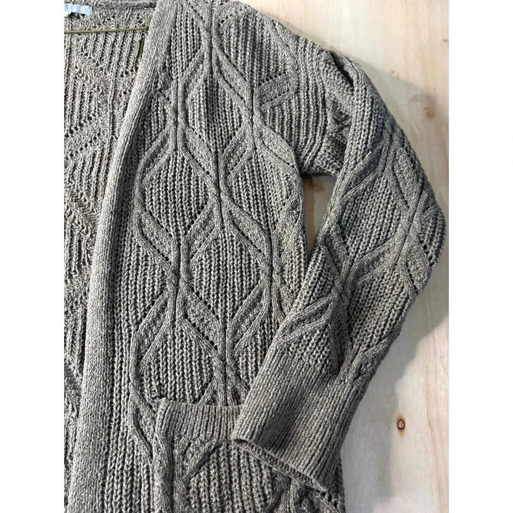 Heart N Crush Womens Taupe Brown Cable Knit Open Front Cardigan Sweater Medium